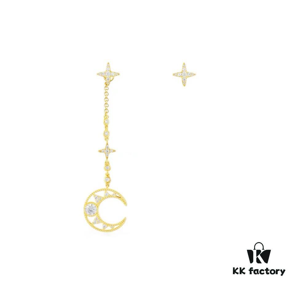 New Arrival A's Monaco Asymmetric Moon and Star Earrings, Dreamy Sweet Fairy-like Fashion Ear Drops