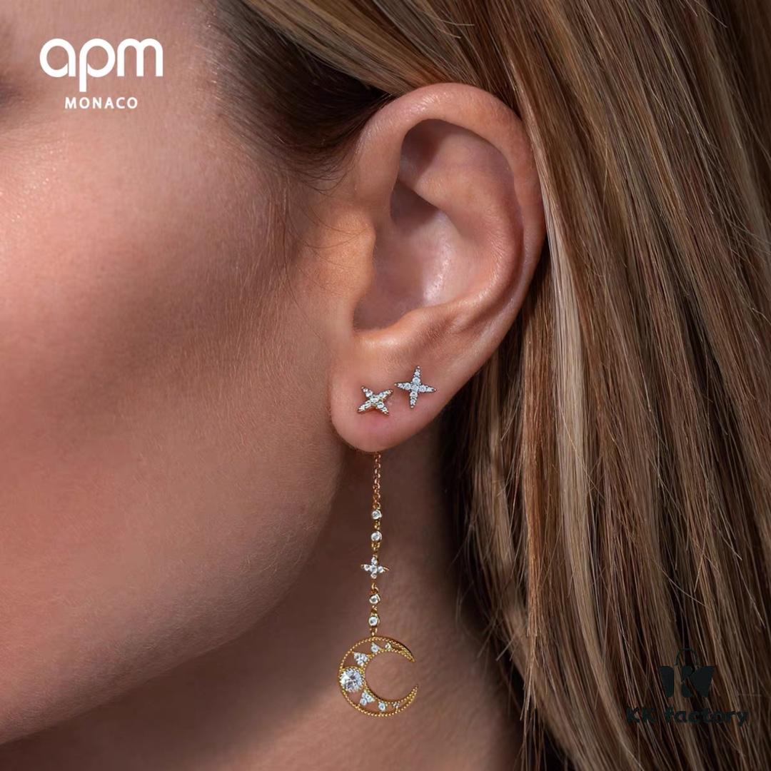 New Arrival A's Monaco Asymmetric Moon and Star Earrings, Dreamy Sweet Fairy-like Fashion Ear Drops