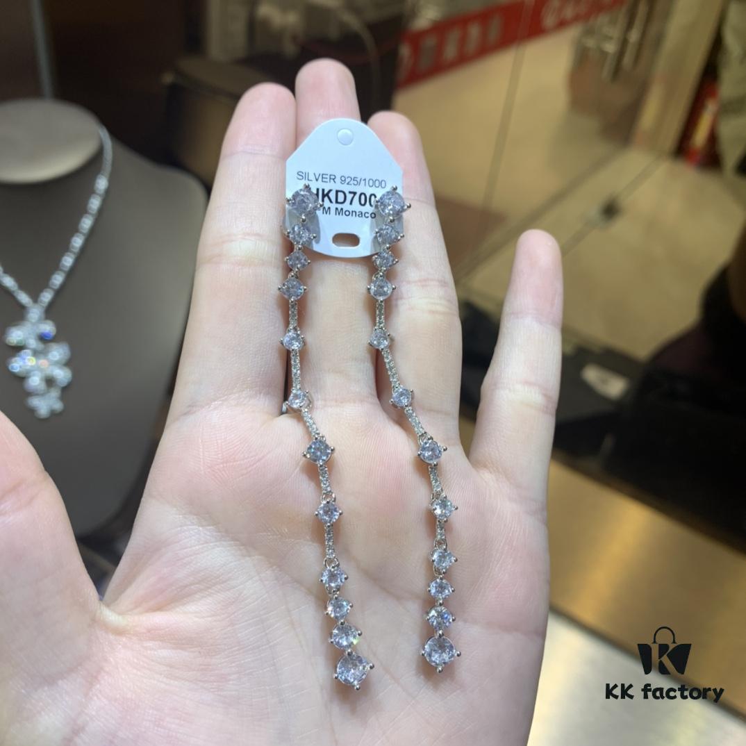 A Family Monaco Minimalist Line Elegant Micro-Paved Zircon Earrings, Fairy-like