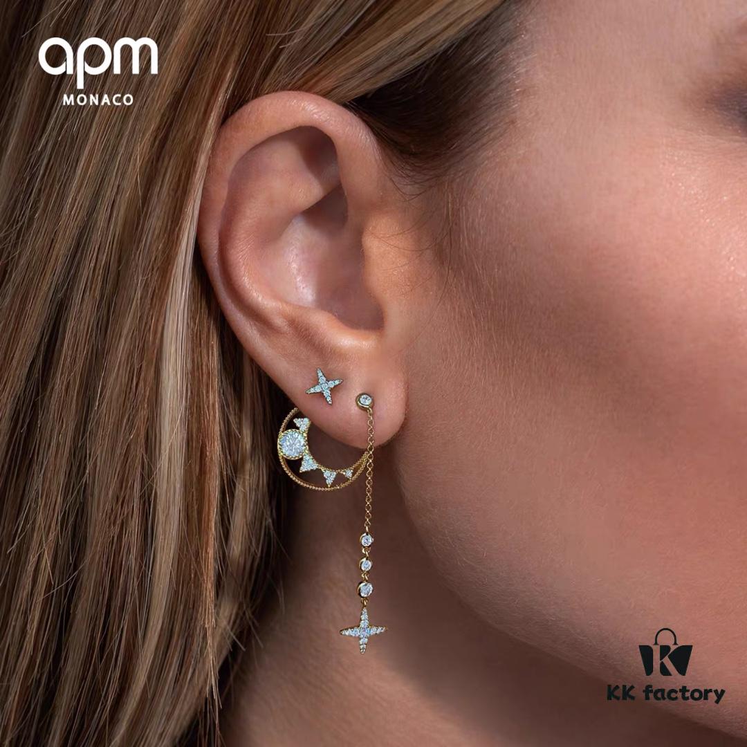 New Arrival A's Monaco Asymmetric Moon and Star Earrings, Dreamy Sweet Fairy-like Fashion Ear Drops