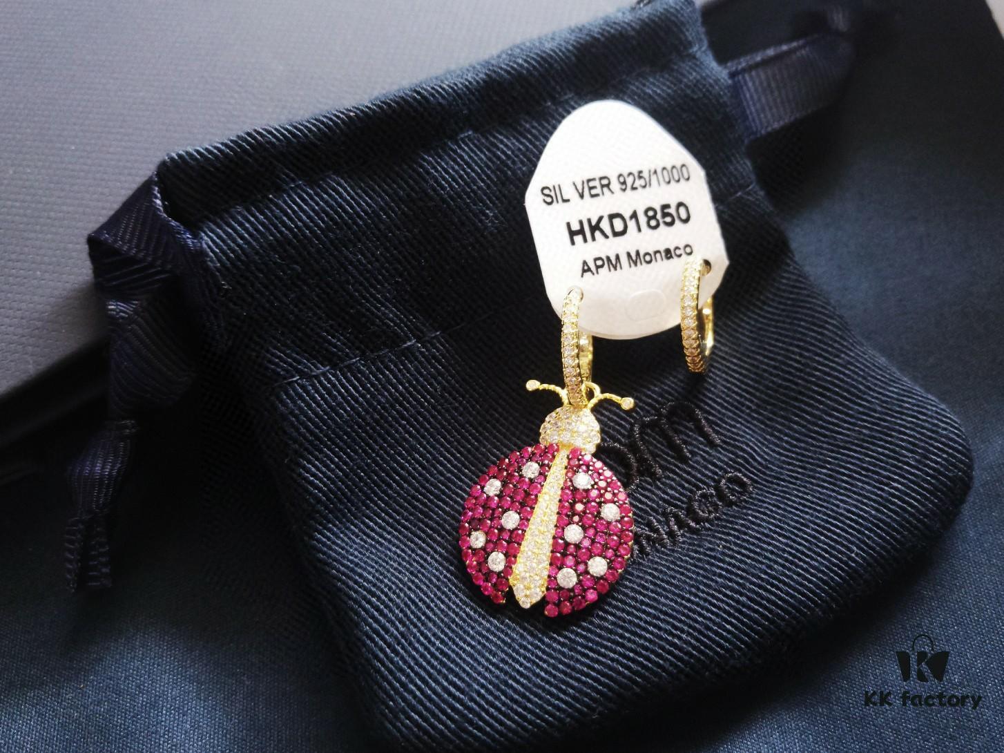 A-Home Monaco Golden Asymmetric Ladybug Earrings for Women, Elegant French-style Jewelry, Stylish and Unique Drop Earrings