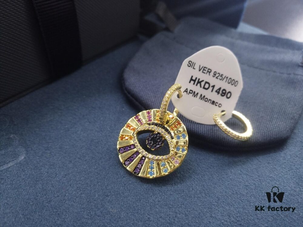 A Monaco Asymmetrical Colorful Gold Lucky Eye Earrings, French Minimalist Luxury Jewelry