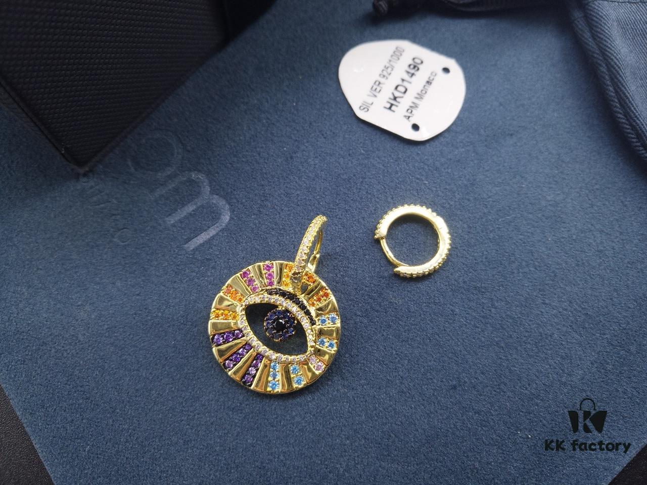 A Monaco Asymmetrical Colorful Gold Lucky Eye Earrings, French Minimalist Luxury Jewelry