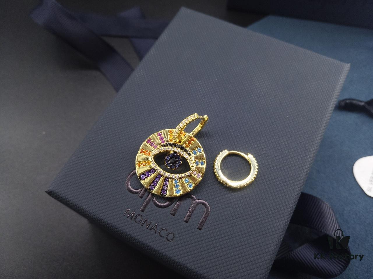 A Monaco Asymmetrical Colorful Gold Lucky Eye Earrings, French Minimalist Luxury Jewelry