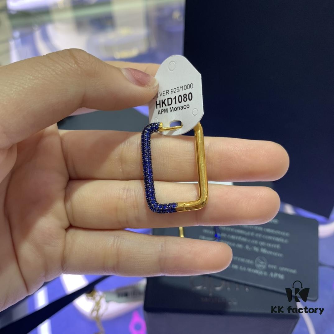 March New Arrival 💕 A Family Monaco Teal Blue Square Geometric Necklace and Single Earring for Women, Elegant Collarbone Pendant, Gift for Girlfriend