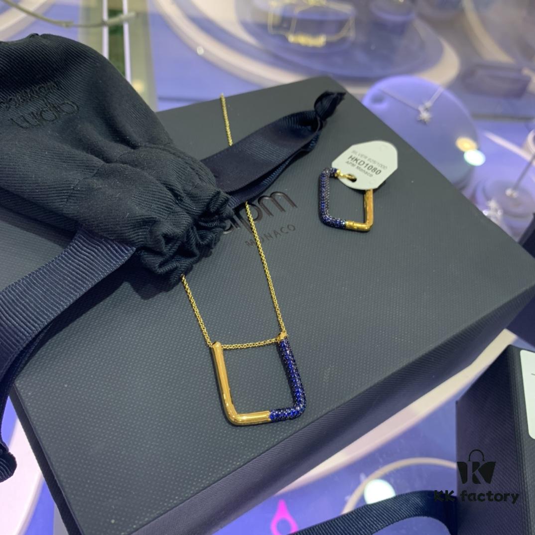 March New Arrival 💕 A Family Monaco Teal Blue Square Geometric Necklace and Single Earring for Women, Elegant Collarbone Pendant, Gift for Girlfriend