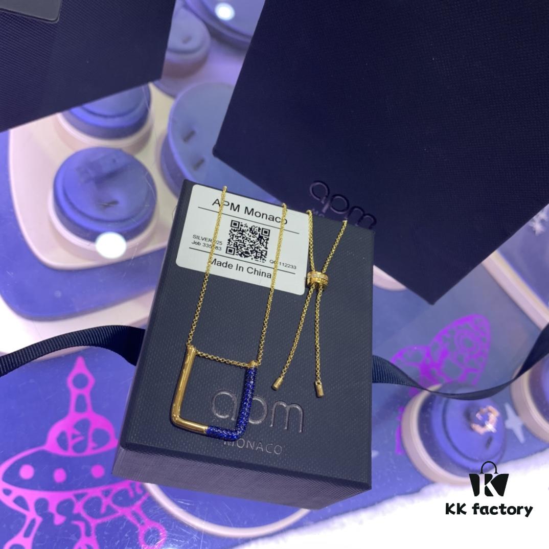 March New Arrival 💕 A Family Monaco Teal Blue Square Geometric Necklace and Single Earring for Women, Elegant Collarbone Pendant, Gift for Girlfriend