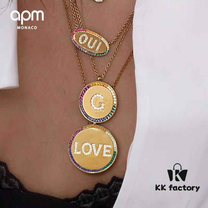 A Monaco Rainbow Letter Necklace for Women, Custom Couple Pendant Collar Gift for Girlfriend, European and American Style