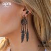 APM Monaco Asymmetrical Dreamcatcher Earrings for Women, Cool Black Tribal Design Hollow Feather Earrings