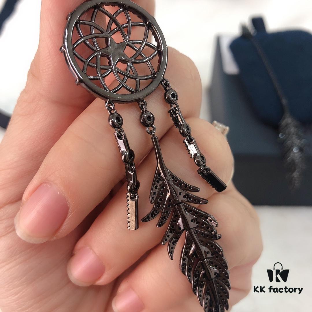 APM Monaco Asymmetrical Dreamcatcher Earrings for Women, Cool Black Tribal Design Hollow Feather Earrings