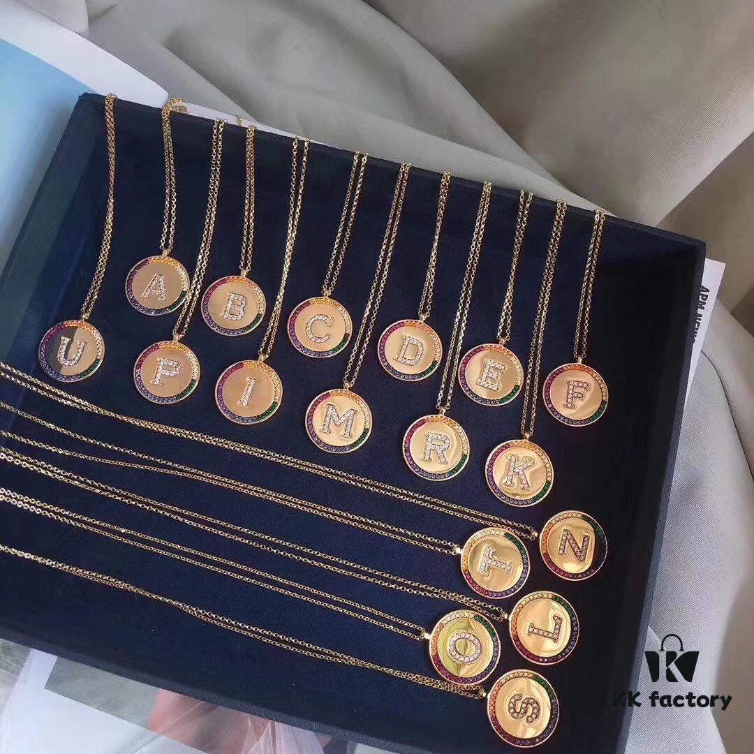 APM Monaco 💕💕🌈🌈 Rainbow Necklace with Custom Letter Engraving, Fairy-Like Pendant, Essential Summer Collarbone Chain for Couples