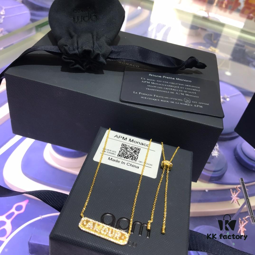 A Family Monaco AMOUR Love Confession Couple Letter Necklace, Silver Collar Pendant Gift for Girlfriend