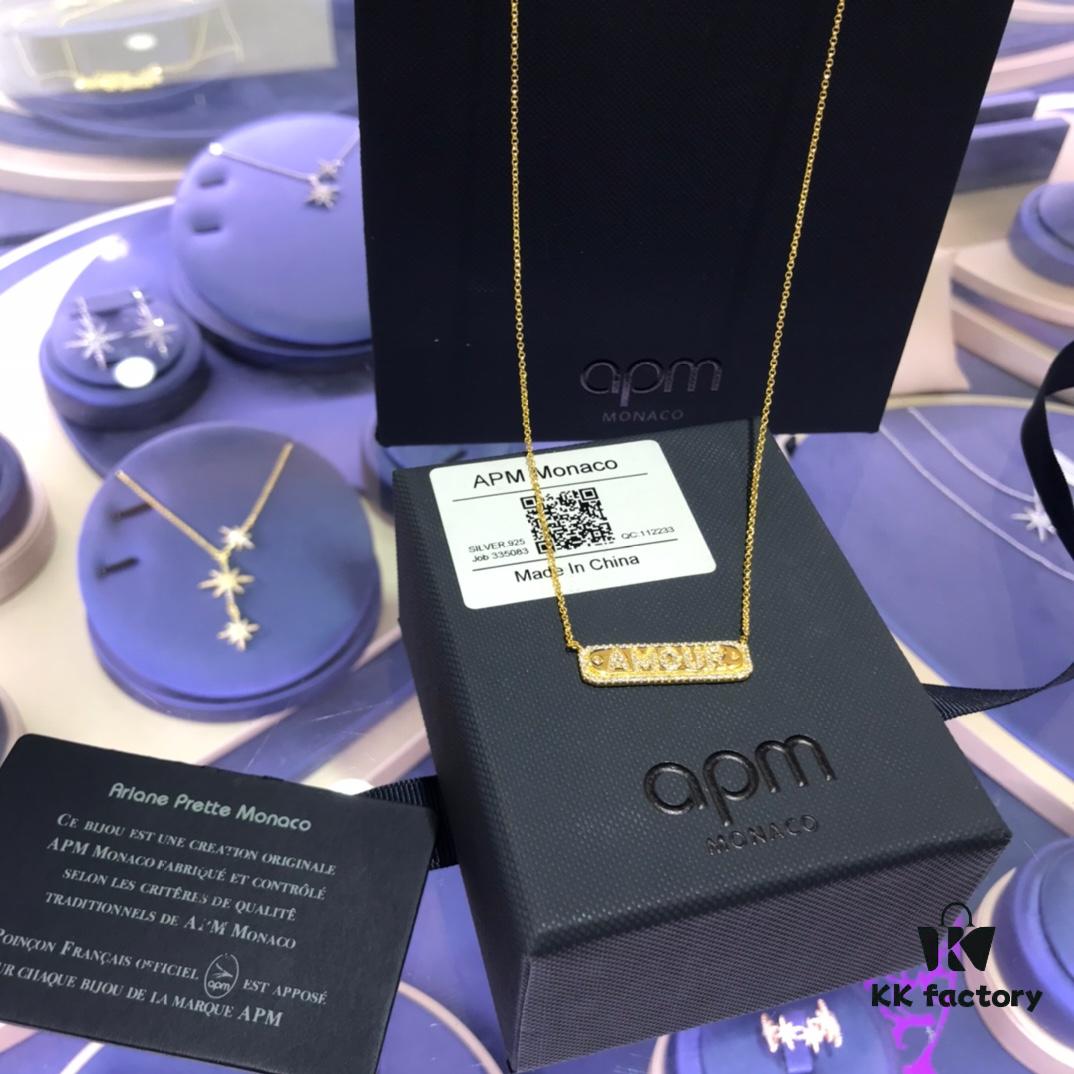 A Family Monaco AMOUR Love Confession Couple Letter Necklace, Silver Collar Pendant Gift for Girlfriend