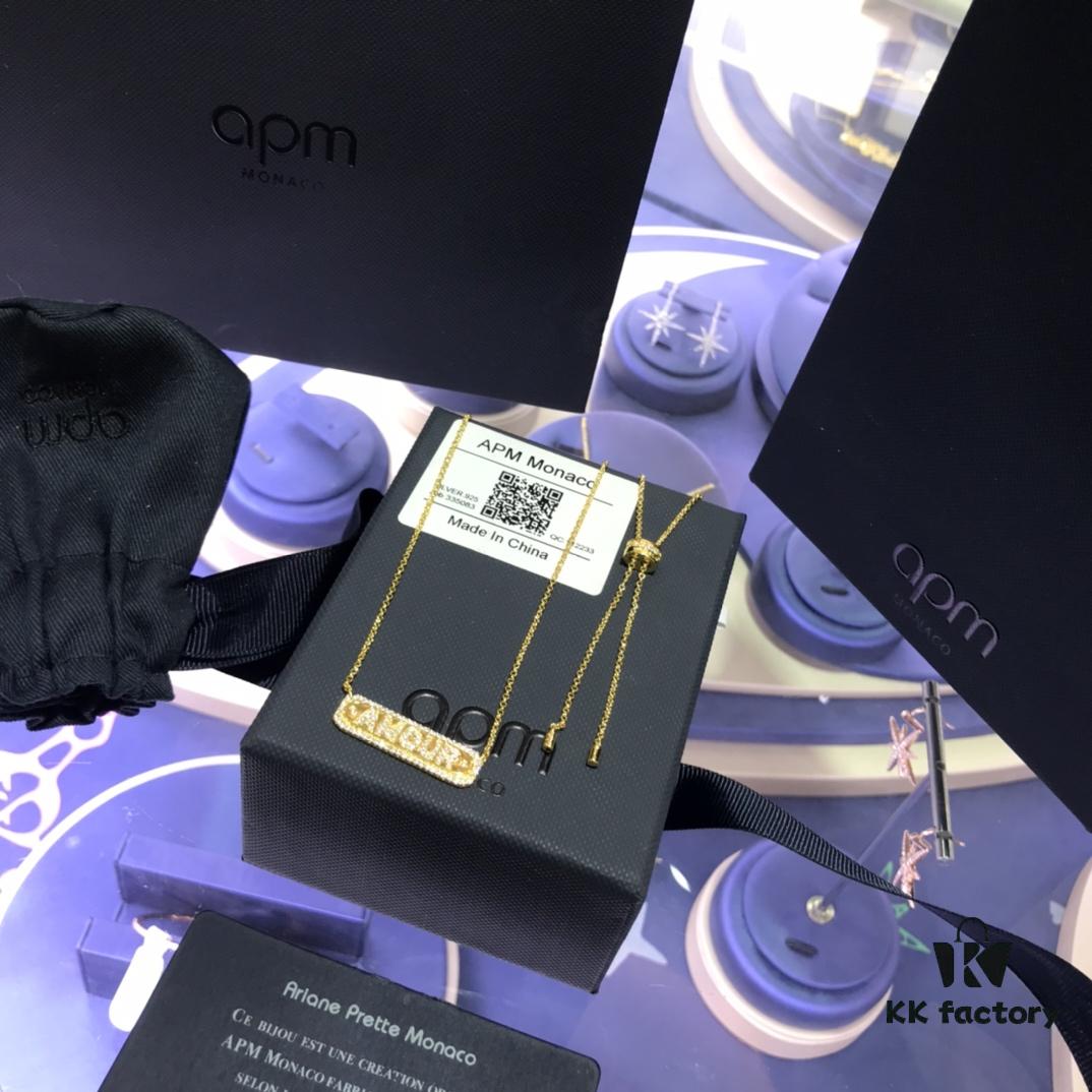 A Family Monaco AMOUR Love Confession Couple Letter Necklace, Silver Collar Pendant Gift for Girlfriend