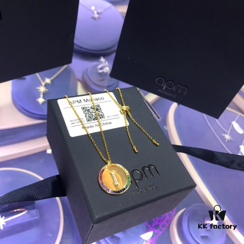 A Brand Monaco Rainbow Letter Necklace for Women, Custom Couple Pendant Collar Gift for Girlfriend, European and American Style
