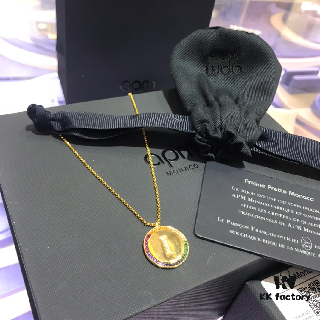 A Brand Monaco Rainbow Letter Necklace for Women, Custom Couple Pendant Collar Gift for Girlfriend, European and American Style