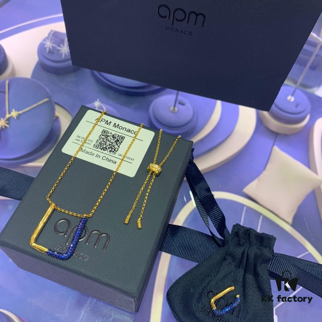 A Family Monaco Lake Blue Square Geometric Necklace and Ear Clips, Elegant Collarbone Pendant Gift for Girlfriend