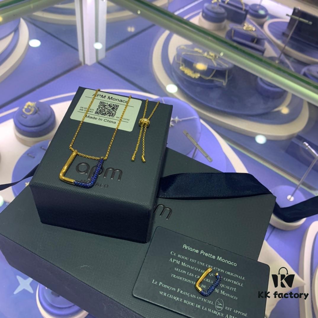 A Family Monaco Lake Blue Square Geometric Necklace and Ear Clips, Elegant Collarbone Pendant Gift for Girlfriend