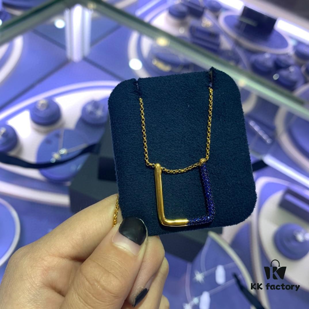 A Family Monaco Lake Blue Square Geometric Necklace and Ear Clips, Elegant Collarbone Pendant Gift for Girlfriend