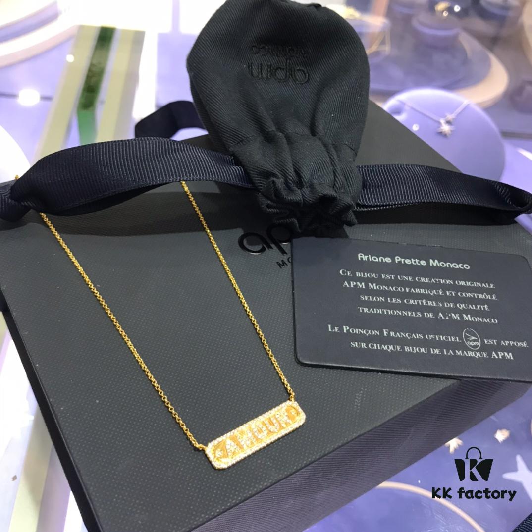 A Family Monaco AMOUR Love Confession Couple Letter Necklace, Silver Collar Pendant Gift for Girlfriend