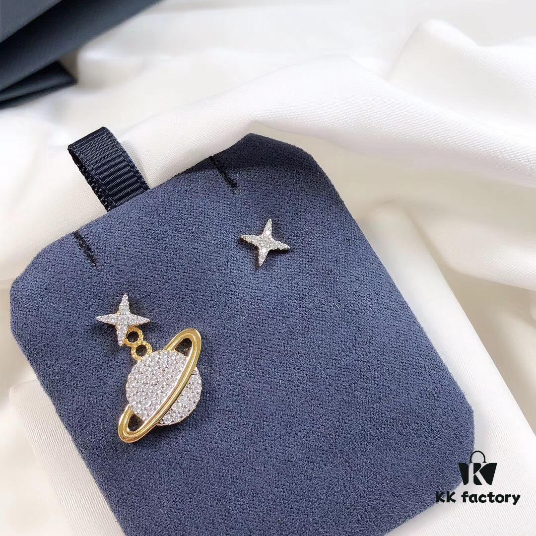 APM Monaco Pink Planet Asymmetrical Earrings for Women, Cute Long Dangle Studs, Elegant and Minimalist Silver Jewelry