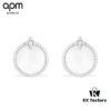 APM Monaco Silver Crystal-Encrusted Mother-of-Pearl Earrings for Women, Delicate Petal Design, Elegant White Mother-of-Pearl Studs That Make You Radiant from Every Angle