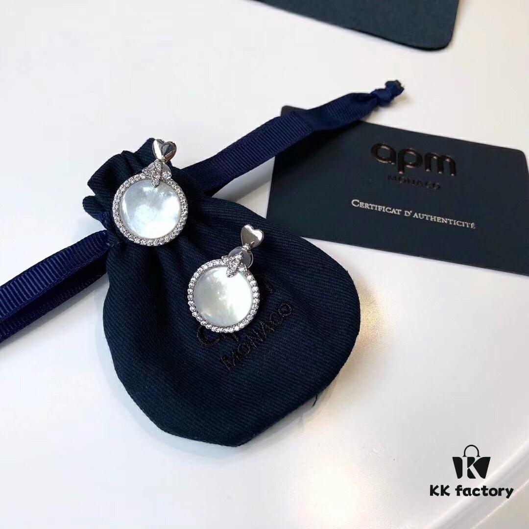 APM Monaco Silver Crystal-Encrusted Mother-of-Pearl Earrings for Women, Delicate Petal Design, Elegant White Mother-of-Pearl Studs That Make You Radiant from Every Angle