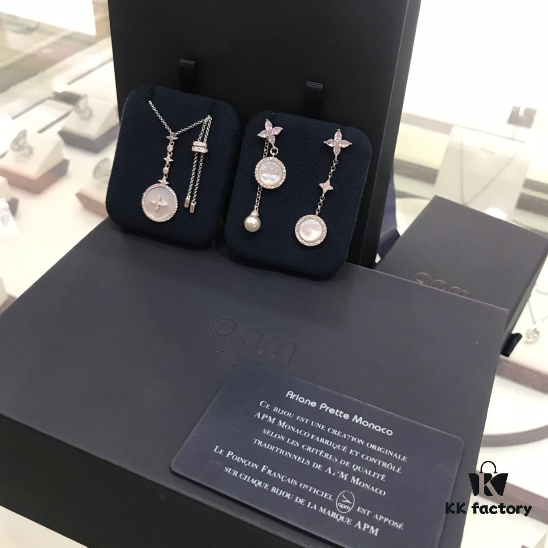 APM Monaco White Mother-of-Pearl Necklace and Dangle Earrings Set – Original Release, New Arrival 💗