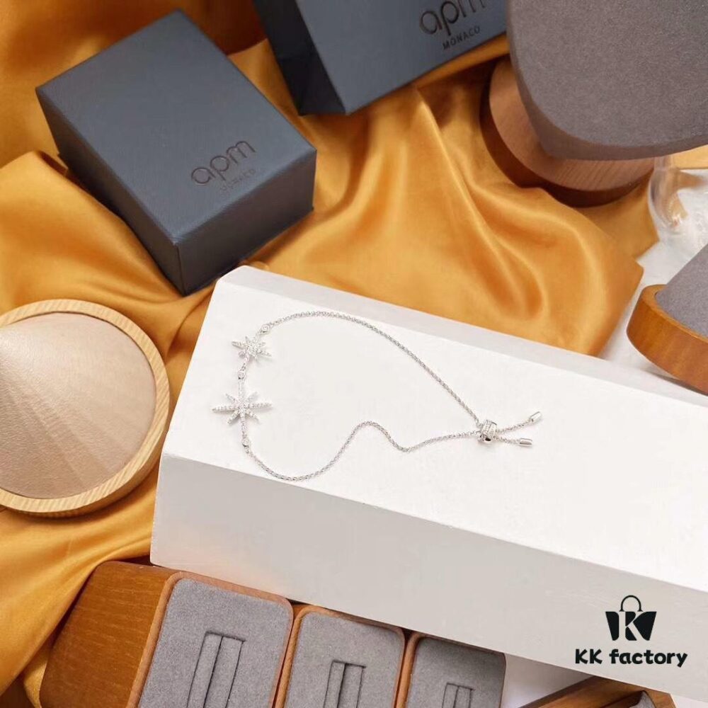 APM Monaco Double Shooting Star Silver Bracelet for Women, Six-Pointed Star Elegant Jewelry, Minimalist Luxury Gift for New Year