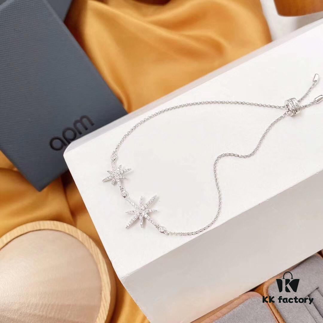 APM Monaco Double Shooting Star Silver Bracelet for Women, Six-Pointed Star Elegant Jewelry, Minimalist Luxury Gift for New Year