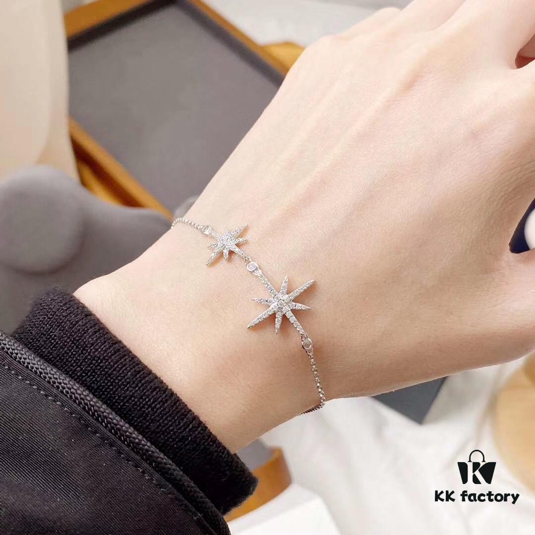 APM Monaco Double Shooting Star Silver Bracelet for Women, Six-Pointed Star Elegant Jewelry, Minimalist Luxury Gift for New Year