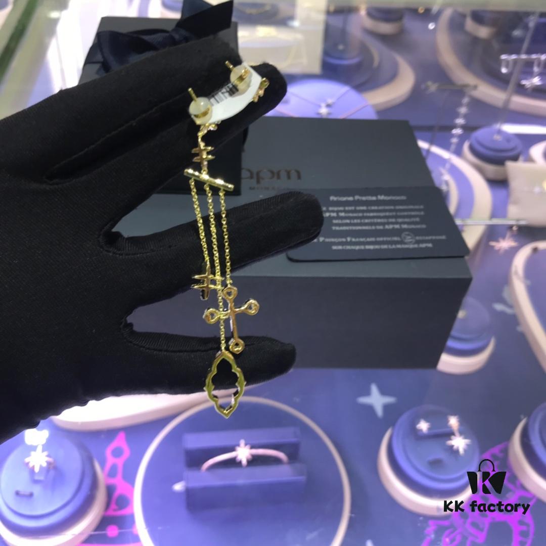 Authentic New Arrival💗 A Brand Monaco Cloud Cross Asymmetric Earrings, Stylish Minimalist and Versatile Design. 8365095