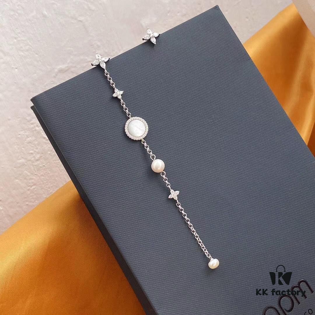 APM Monaco Mother-of-Pearl Freshwater Pearl Earrings for Women, Long Asymmetrical Tassel Drop Earrings, Elegant Silver Jewelry