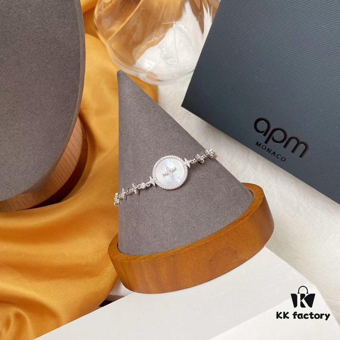 APM Monaco Star Mother-of-Pearl Bracelet for Women, Luxury Adjustable Silver Jewelry with Elegant Design, Gift Idea