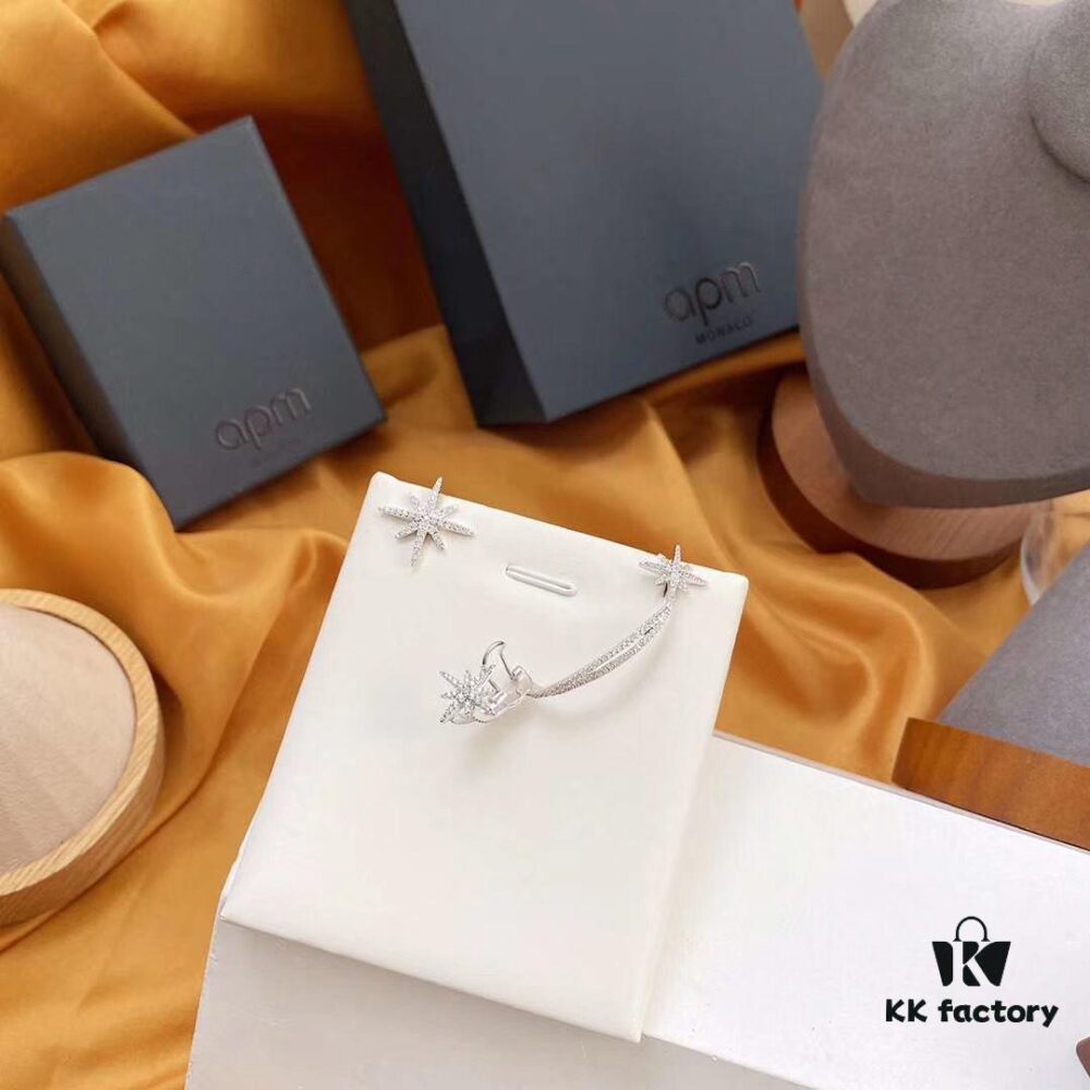 APM Monaco Asymmetrical Star Ear Cuff and Stud Earrings for Women, Minimalist Shooting Star Ear Jewelry