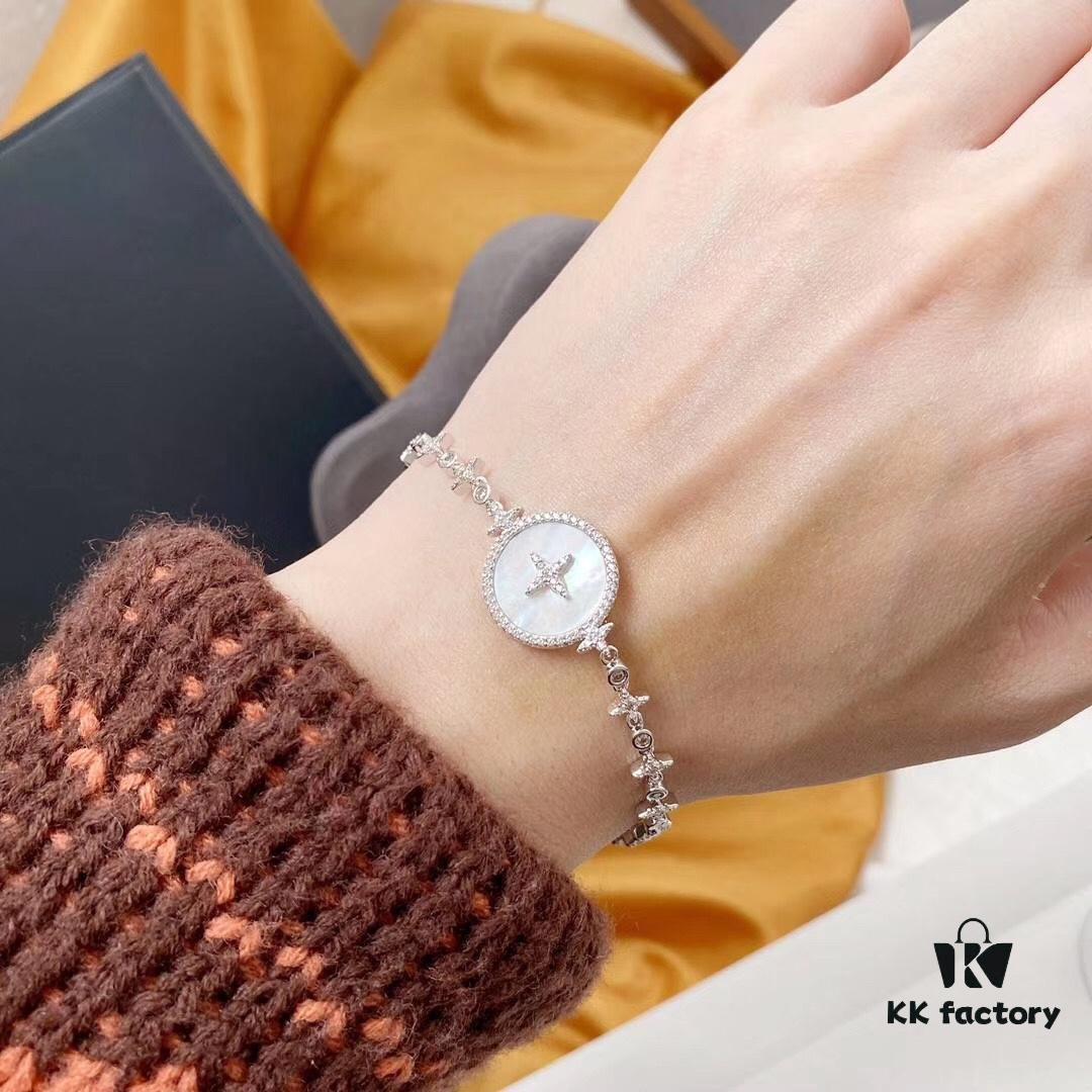 APM Monaco Star Mother-of-Pearl Bracelet for Women, Luxury Adjustable Silver Jewelry with Elegant Design, Gift Idea