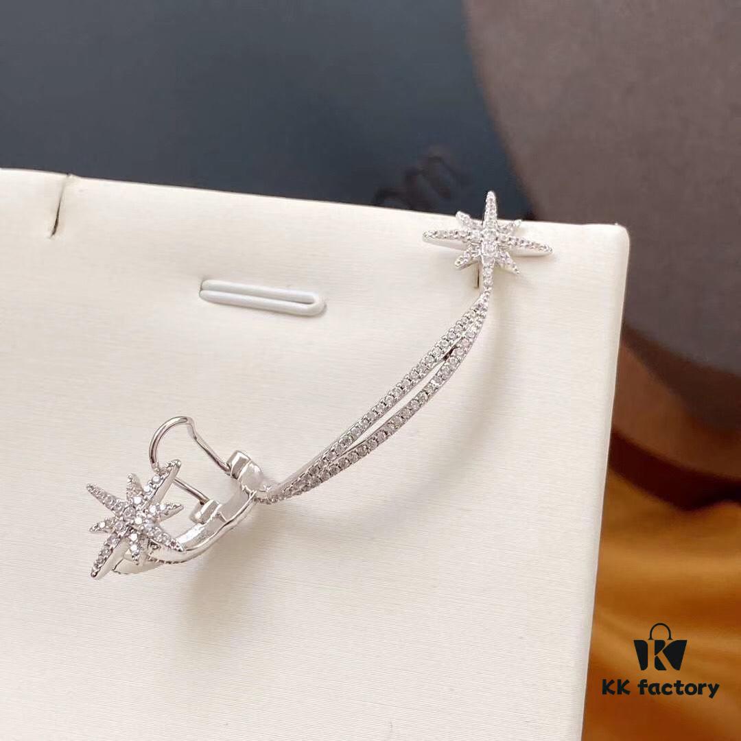 APM Monaco Asymmetrical Star Ear Cuff and Stud Earrings for Women, Minimalist Shooting Star Ear Jewelry