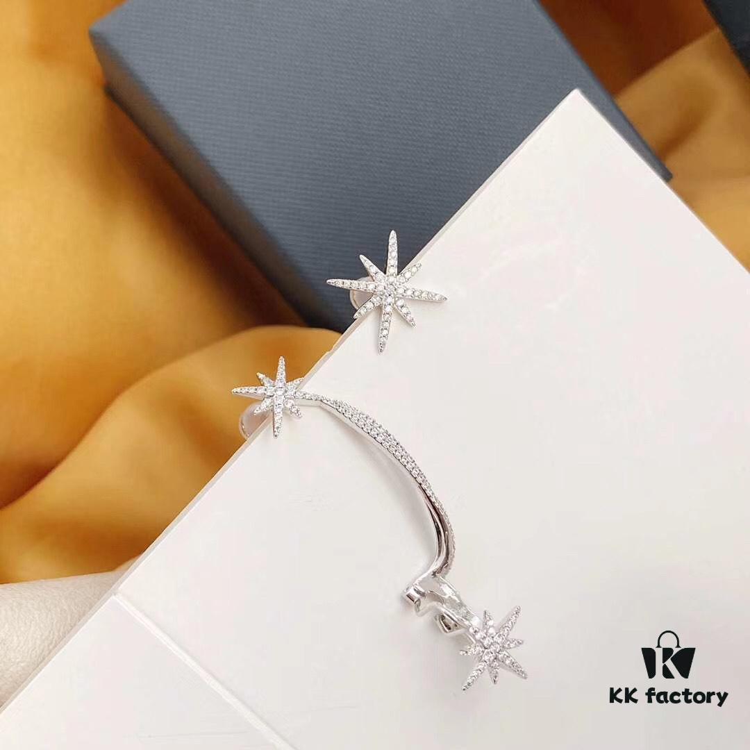 APM Monaco Asymmetrical Star Ear Cuff and Stud Earrings for Women, Minimalist Shooting Star Ear Jewelry