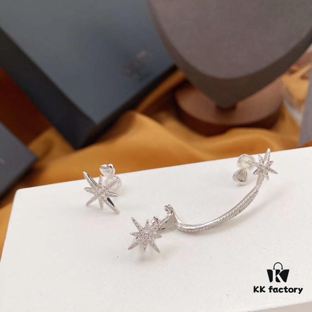 APM Monaco Asymmetrical Star Ear Cuff and Stud Earrings for Women, Minimalist Shooting Star Ear Jewelry