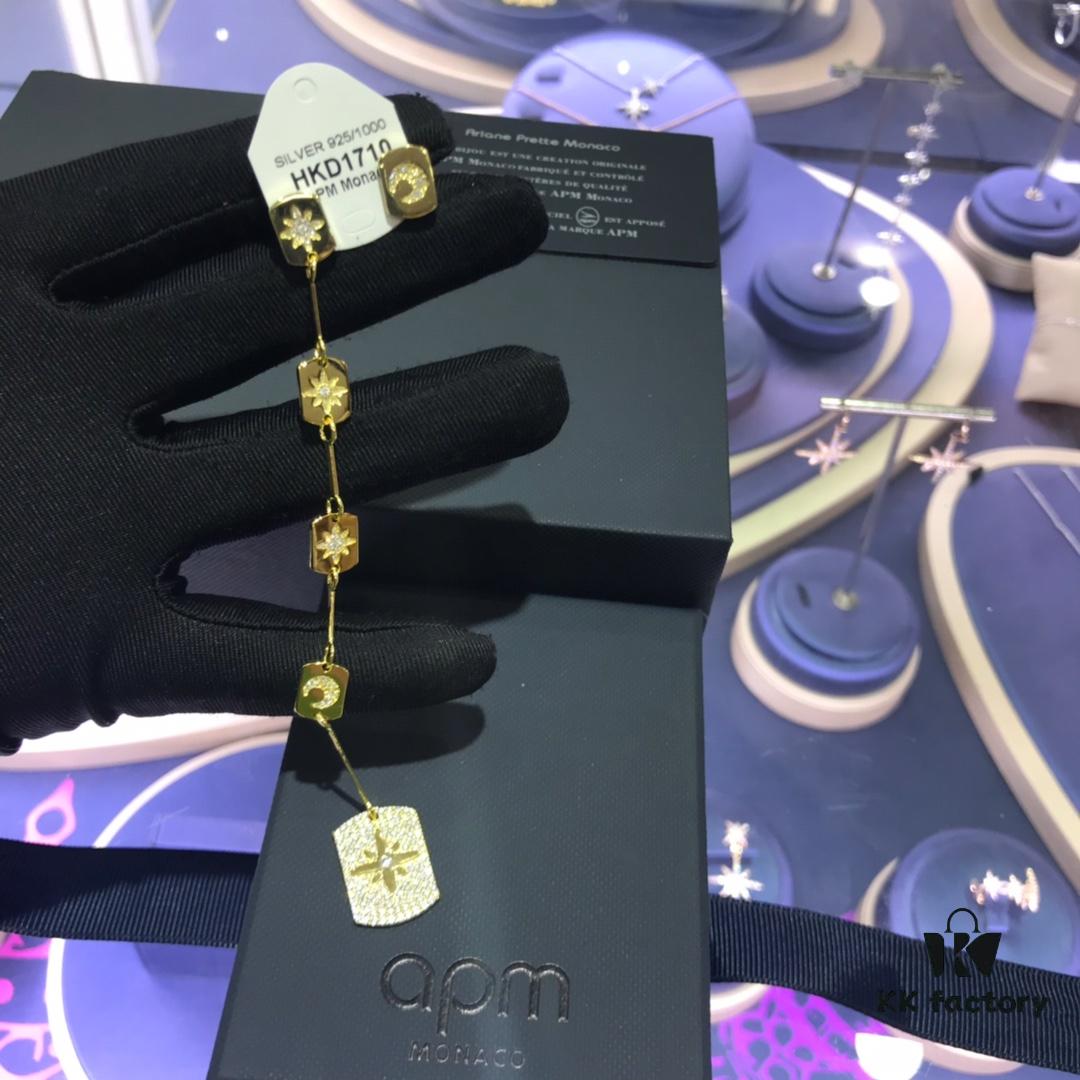 October New Arrival 🌟 A's Monaco Star and Moon Long Asymmetrical Earrings, Geometric Design Silver Plate Gold-Tone Elegant Trendy Ear Jewelry