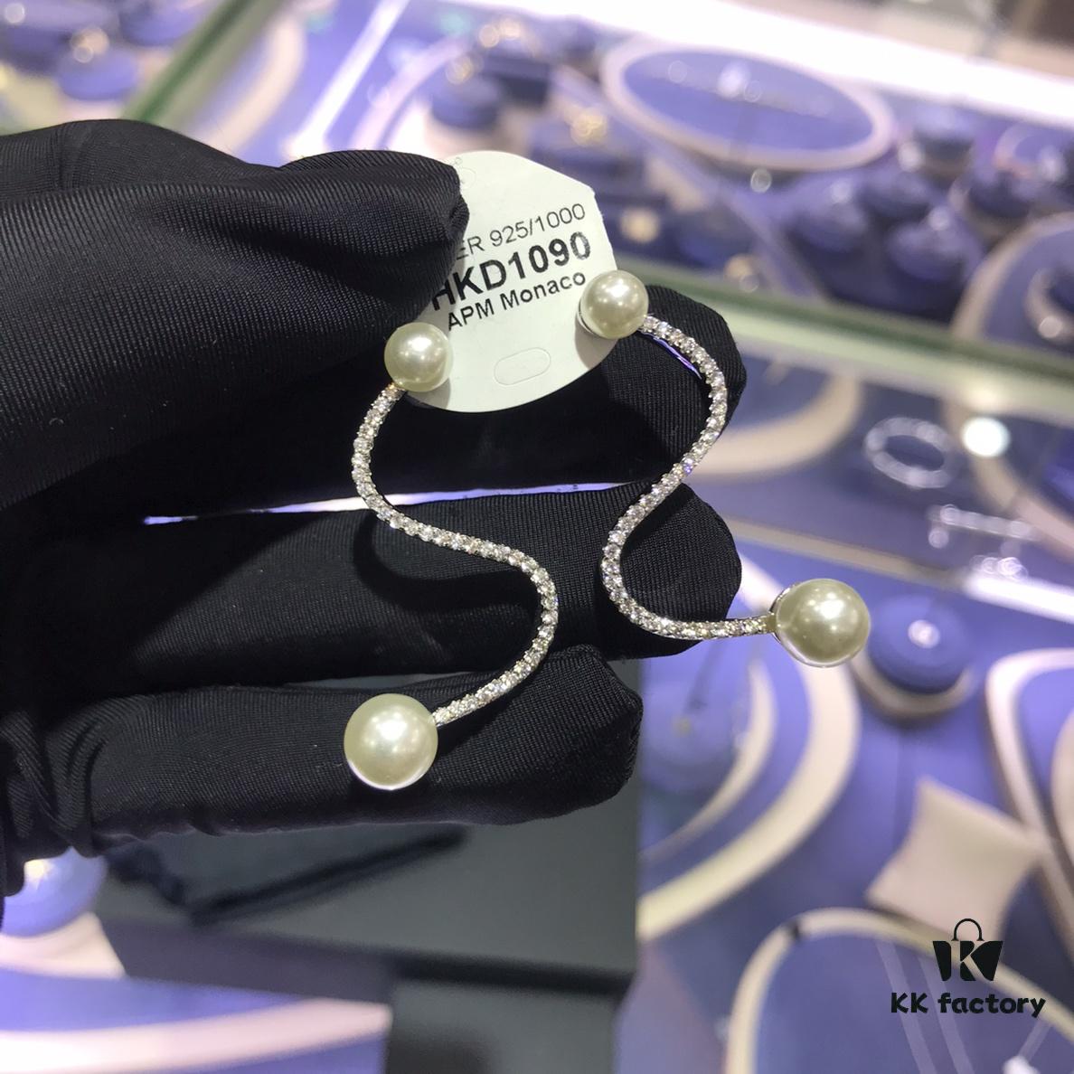 A Family Monaco Curved Pearl Drop Earrings, Minimalist and Elegant, Versatile Design