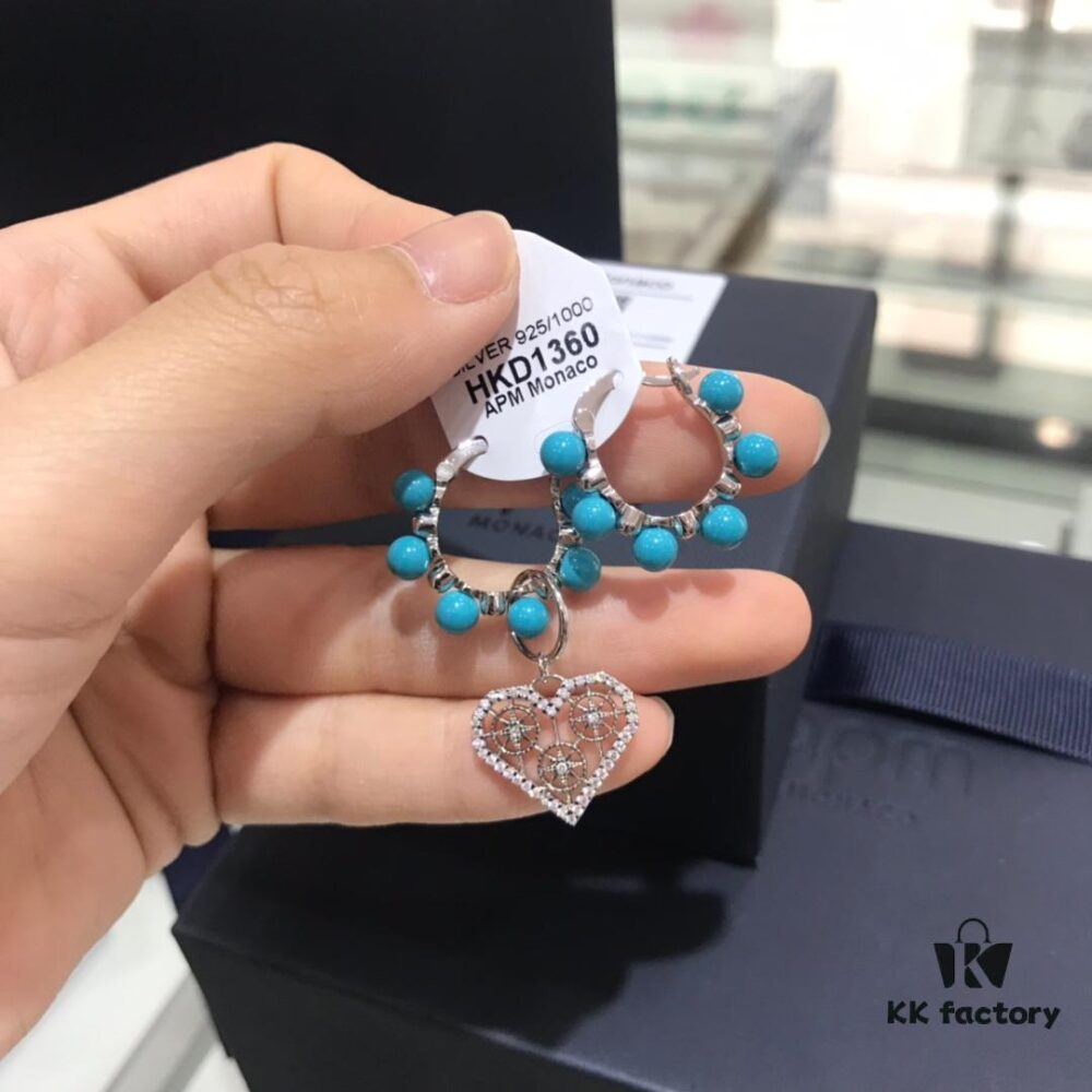A Home Monaco Turquoise Bead Heart Valentine Asymmetrical Earrings for Women Fashion Jewelry