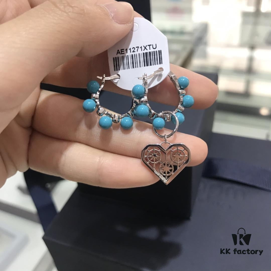 A Home Monaco Turquoise Bead Heart Valentine Asymmetrical Earrings for Women Fashion Jewelry