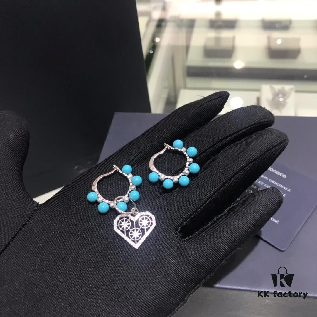 A Home Monaco Turquoise Bead Heart Valentine Asymmetrical Earrings for Women Fashion Jewelry