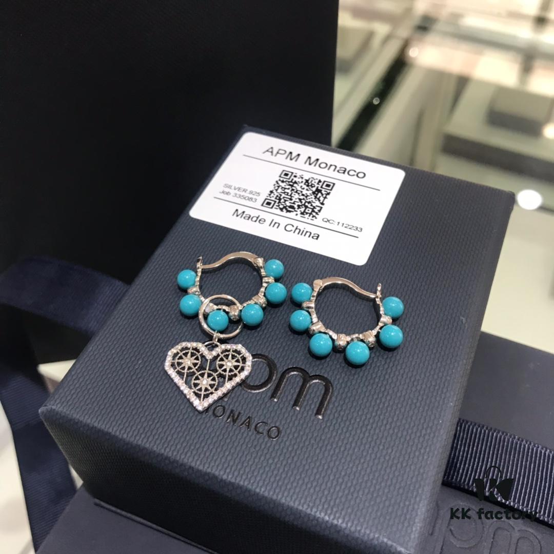 A Home Monaco Turquoise Bead Heart Valentine Asymmetrical Earrings for Women Fashion Jewelry