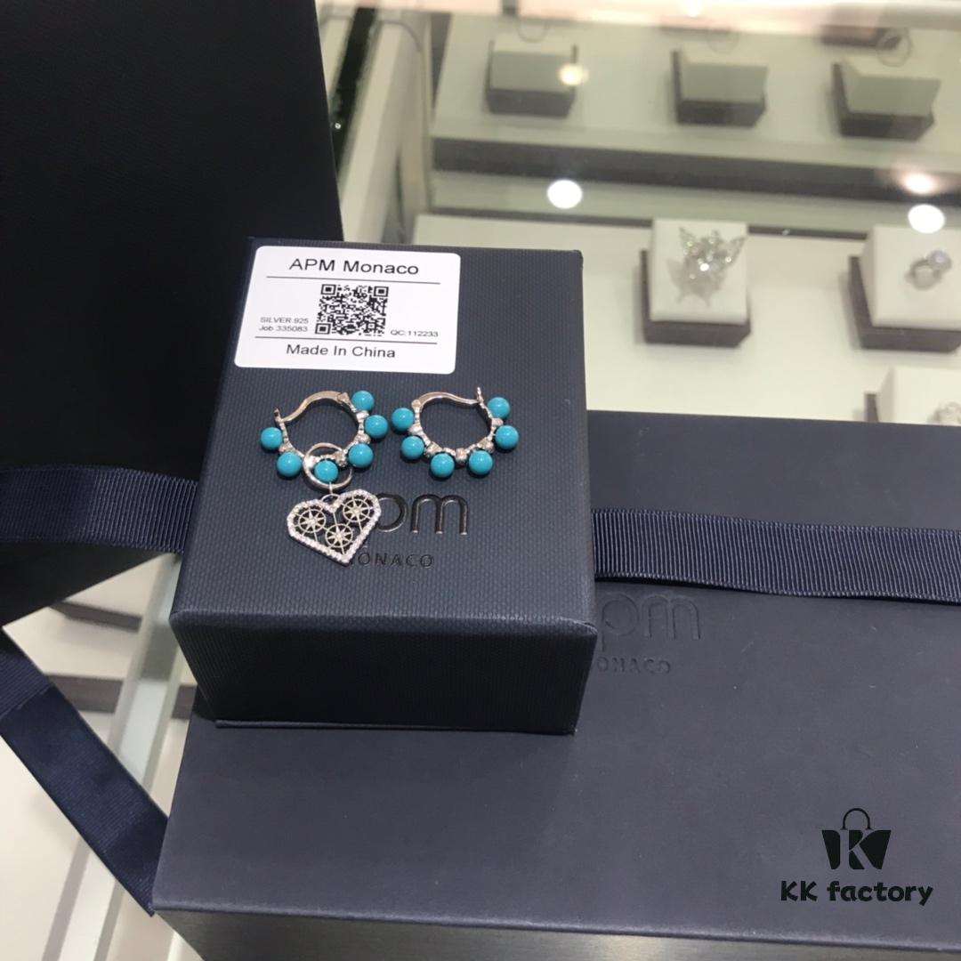 A Home Monaco Turquoise Bead Heart Valentine Asymmetrical Earrings for Women Fashion Jewelry