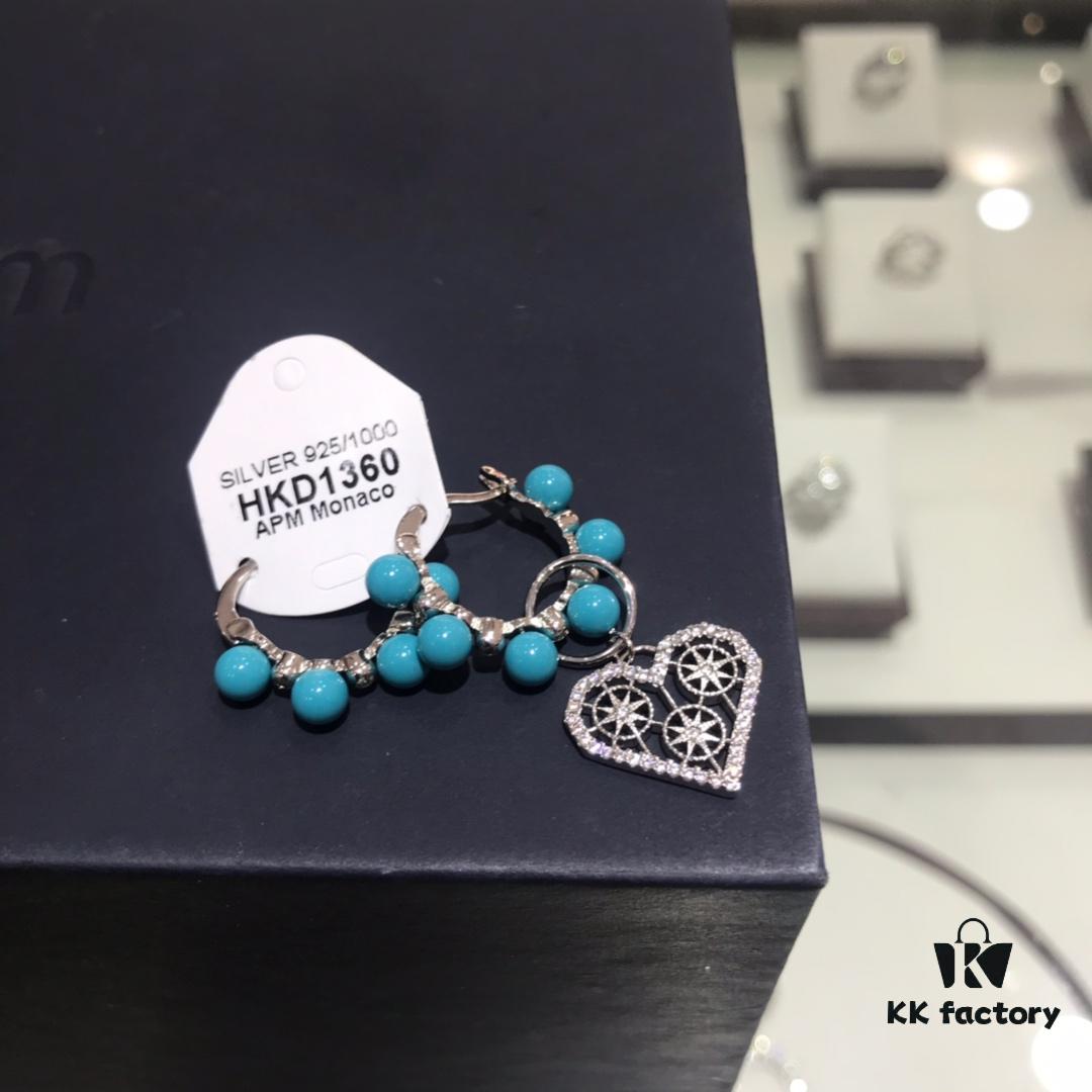 A Home Monaco Turquoise Bead Heart Valentine Asymmetrical Earrings for Women Fashion Jewelry