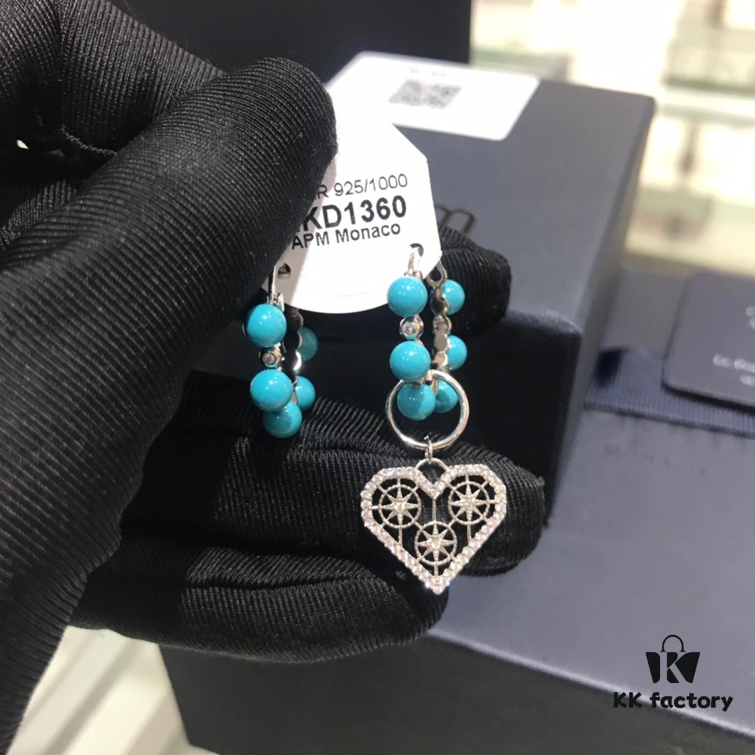 A Home Monaco Turquoise Bead Heart Valentine Asymmetrical Earrings for Women Fashion Jewelry