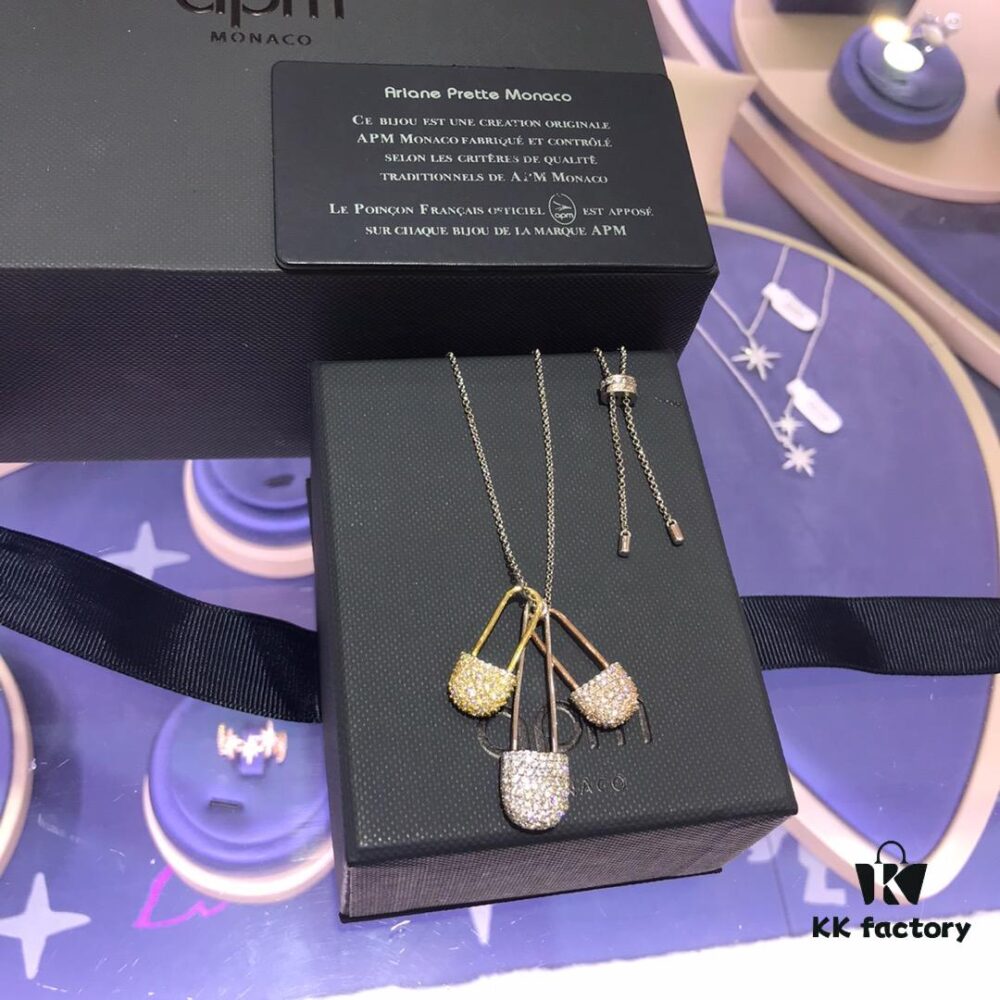 A's Monaco Three-Tone Safety Pin Necklace, Fashionable, Simple and Elegant