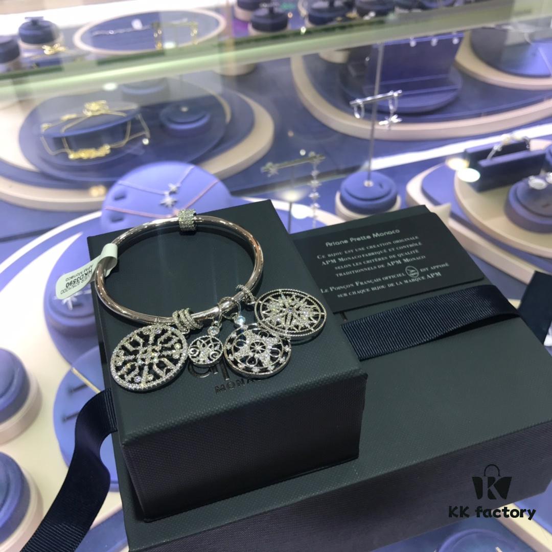 APM Monaco Tree of Life Silver Totem Healing Style Moroccan Bracelet with Round Disc